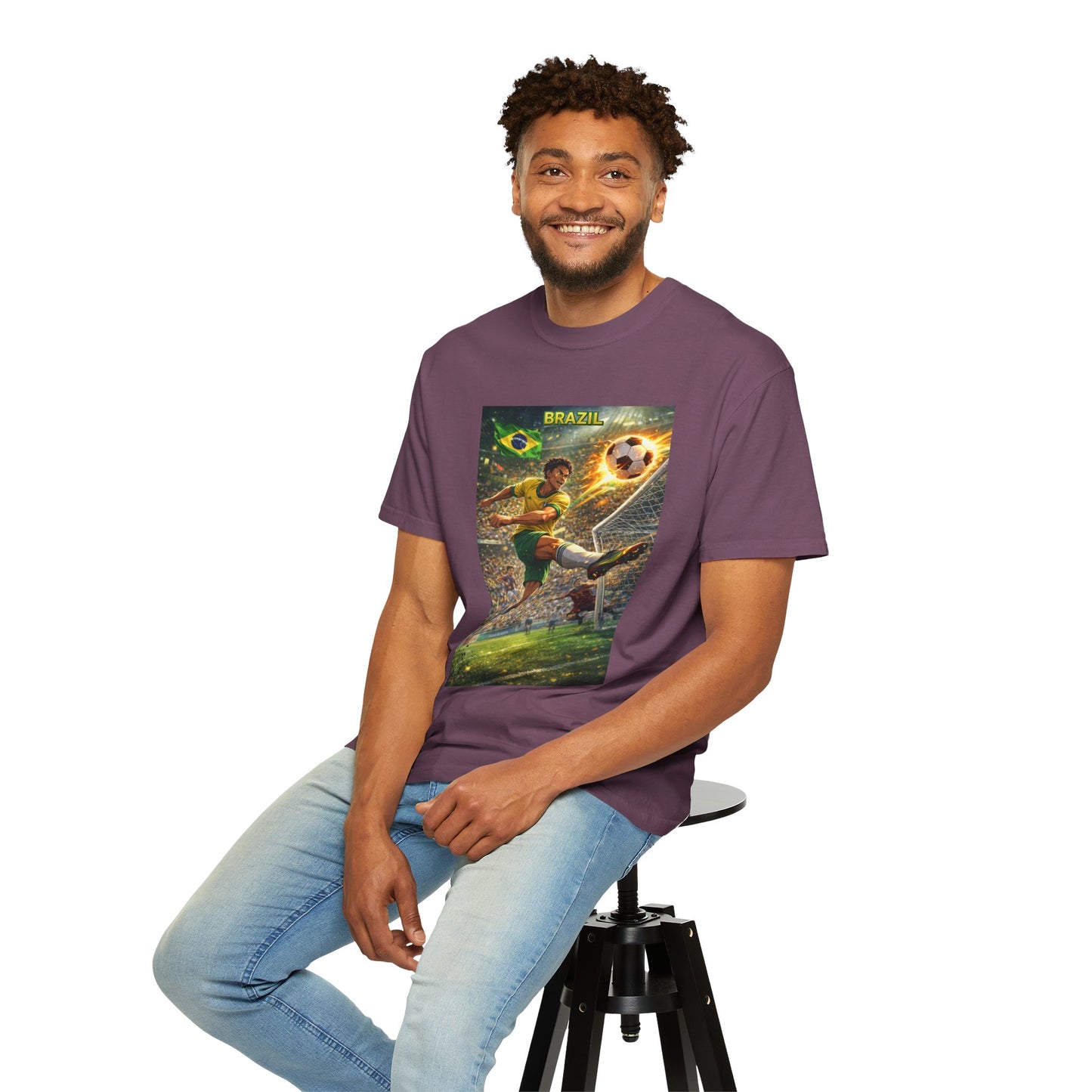 Brazil Soccer T-Shirt – Vintage Player Kick Graphic (Brazil)