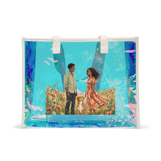 Holographic Beach Tote Bag – Romantic Couple Illustration