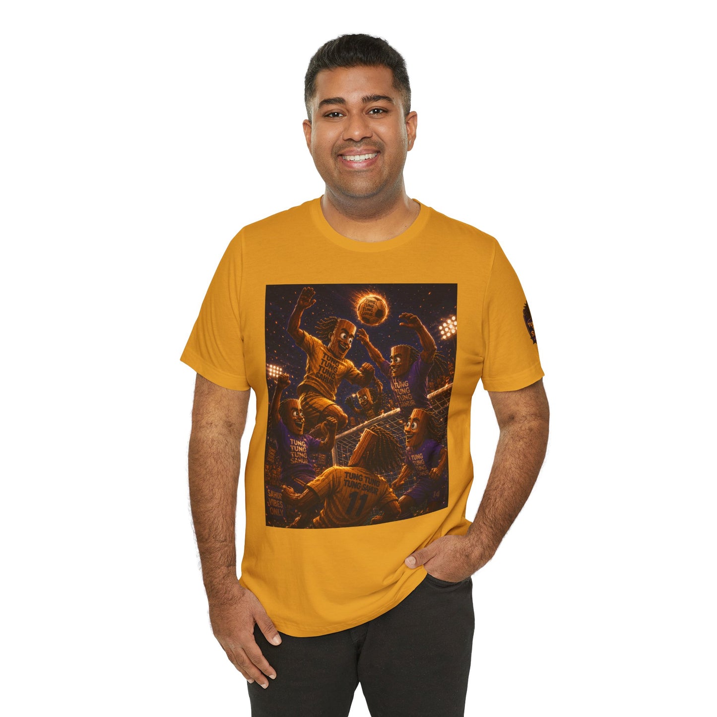 Tung Tung Tung Sahur Header Goal Soccer Action Graphic Tee — Team Court Night Design