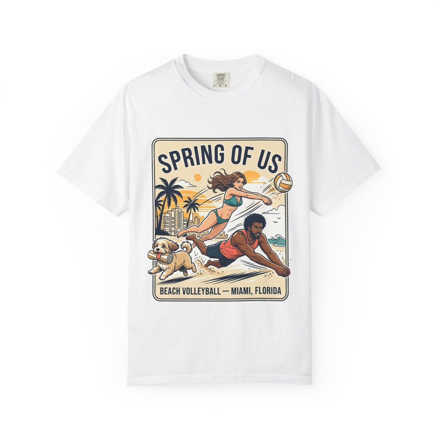Spring of Us Beach Volleyball T-Shirt — Miami, Florida Retro Sun & Palm Tee