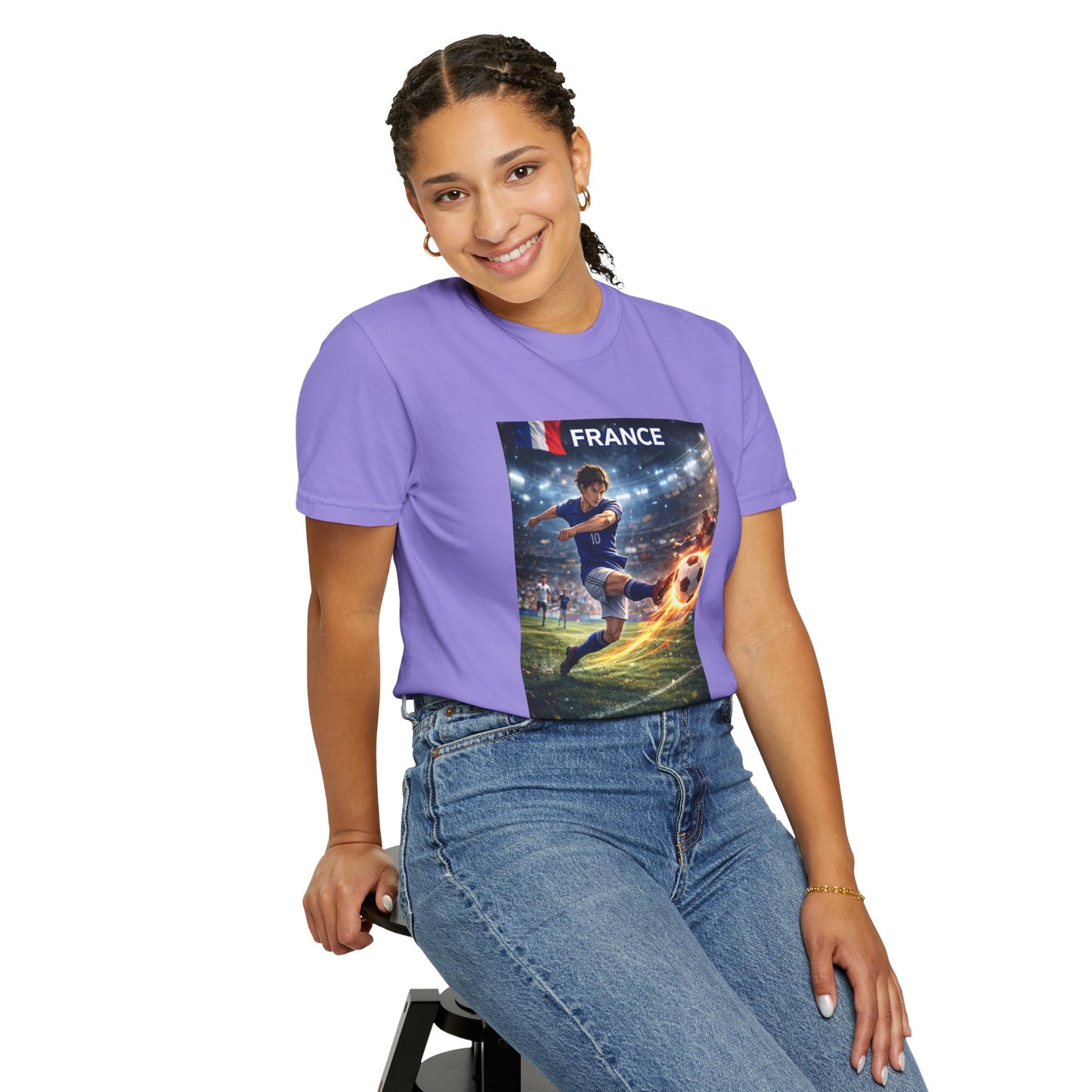 France Soccer Player Graphic T-Shirt — Football Kick Stadium Design