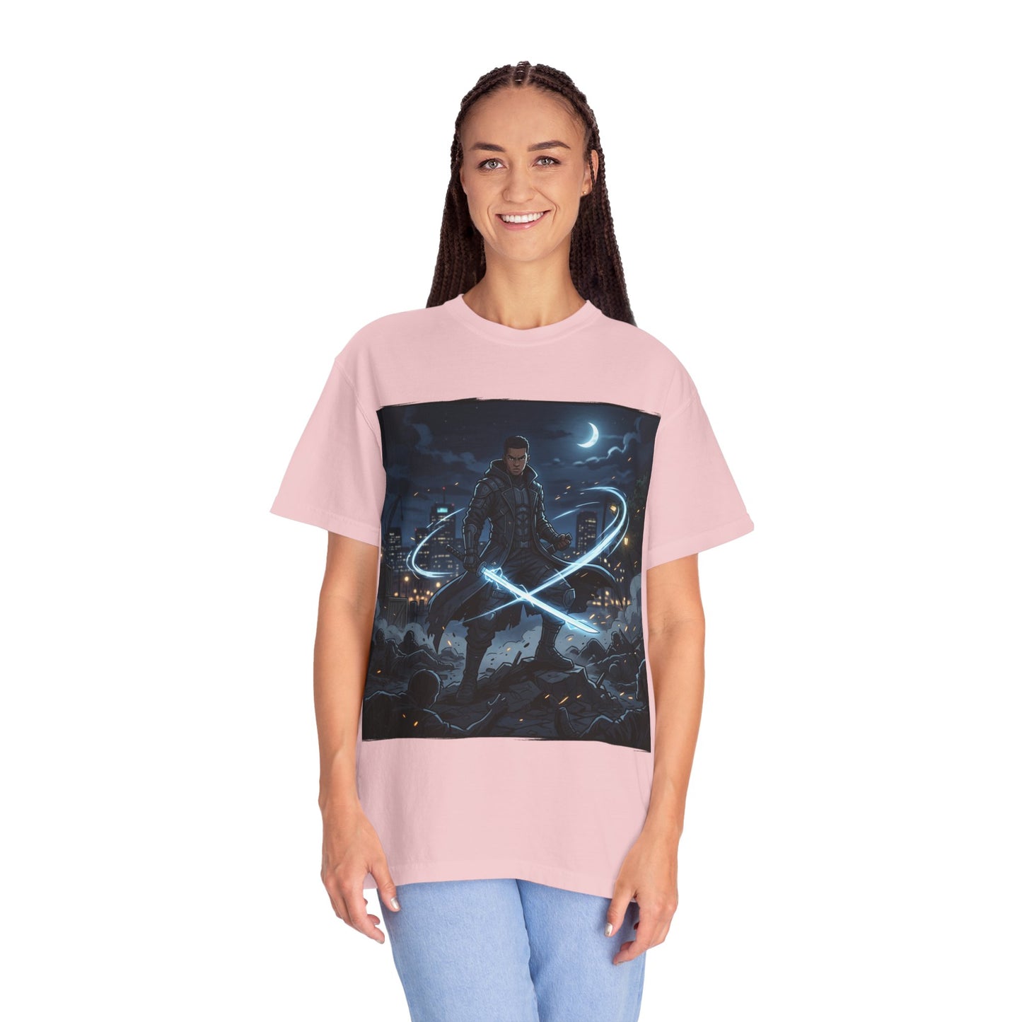 Urban Night Warrior T-Shirt — Neon Samurai Cityscape