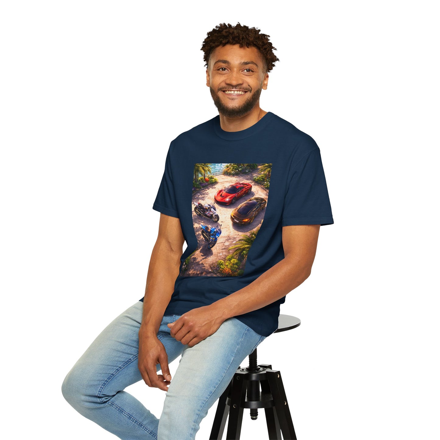 MULTI-VEHICLE - T-Shirt — Tropical Sports Cars & Motorbikes Print