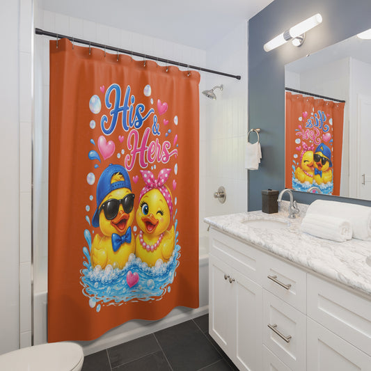 His & Hers Cute Rubber Duck Shower Curtain — Romantic Bathroom Decor