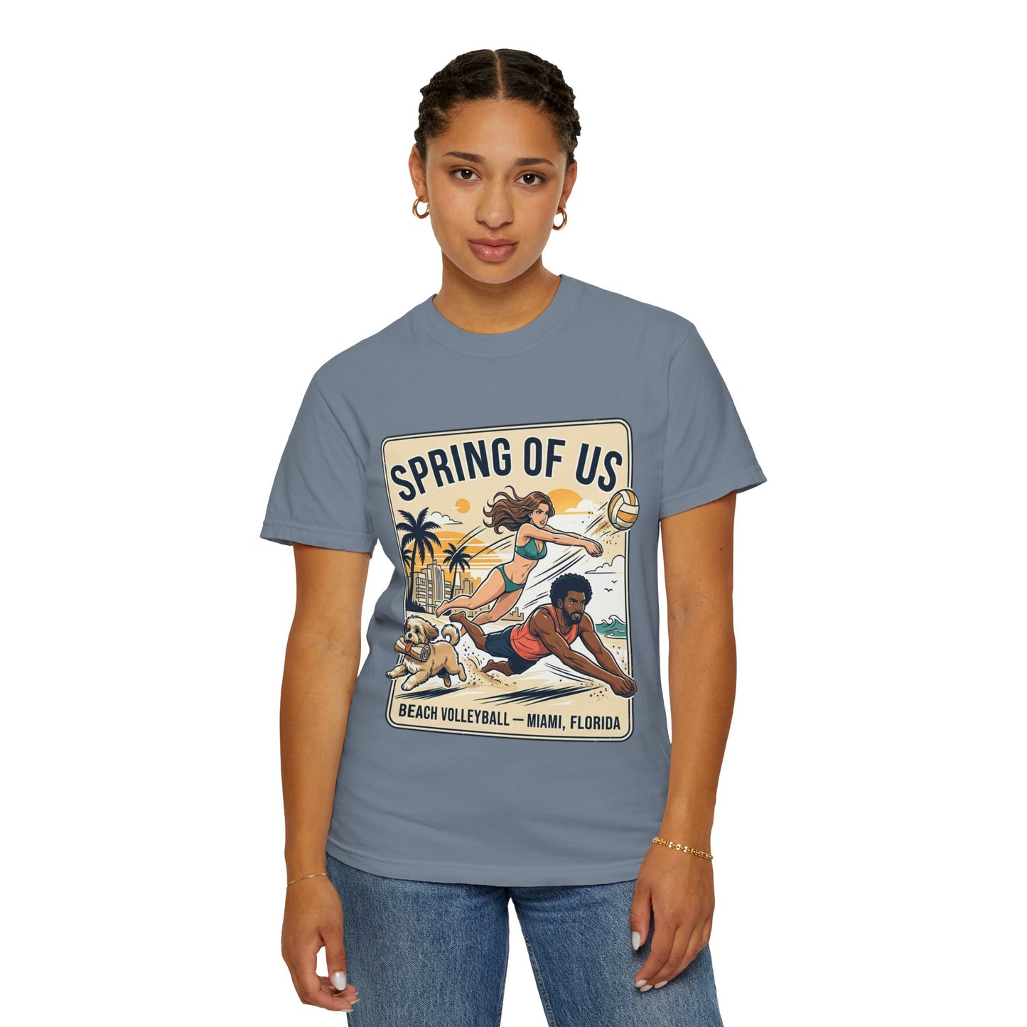 Spring of Us Beach Volleyball T-Shirt — Miami, Florida Retro Sun & Palm Tee