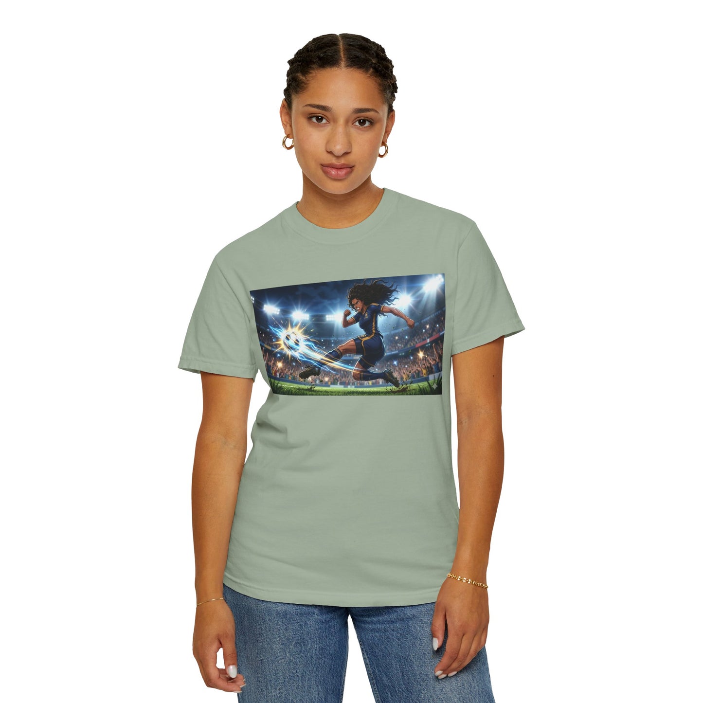 Soccer Kick Graphic T-Shirt — Energetic Stadium Football Design