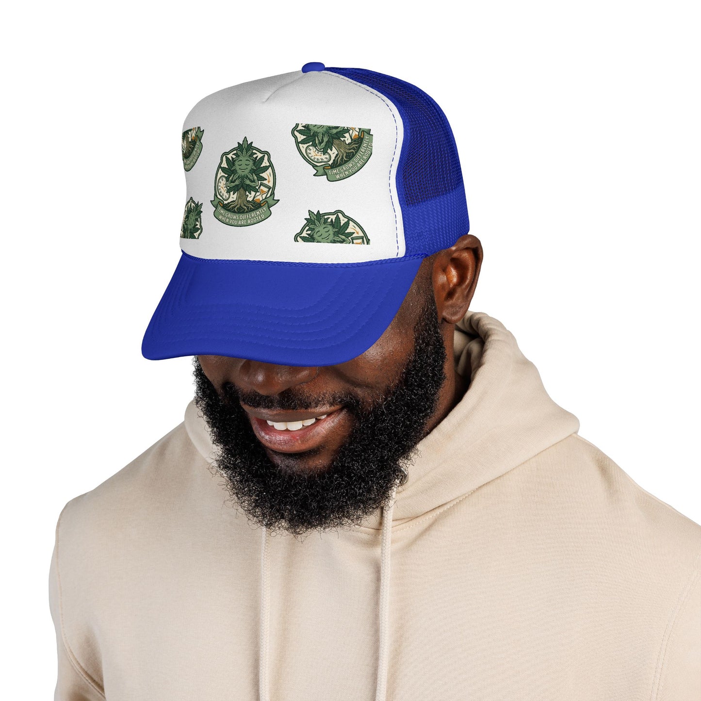 Trucker Cap — Green Botanical Crest Pattern