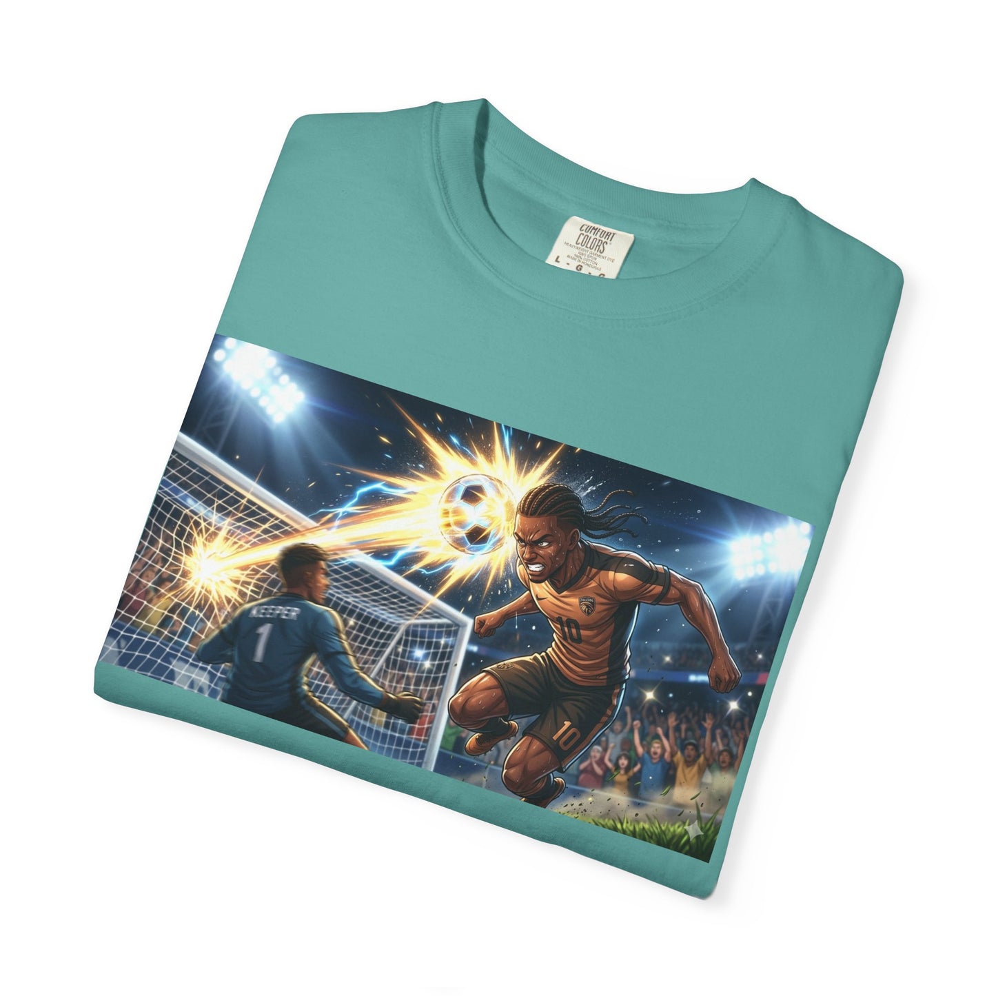 Soccer Goal Celebration T-Shirt — Action Football Scene Graphic Tee