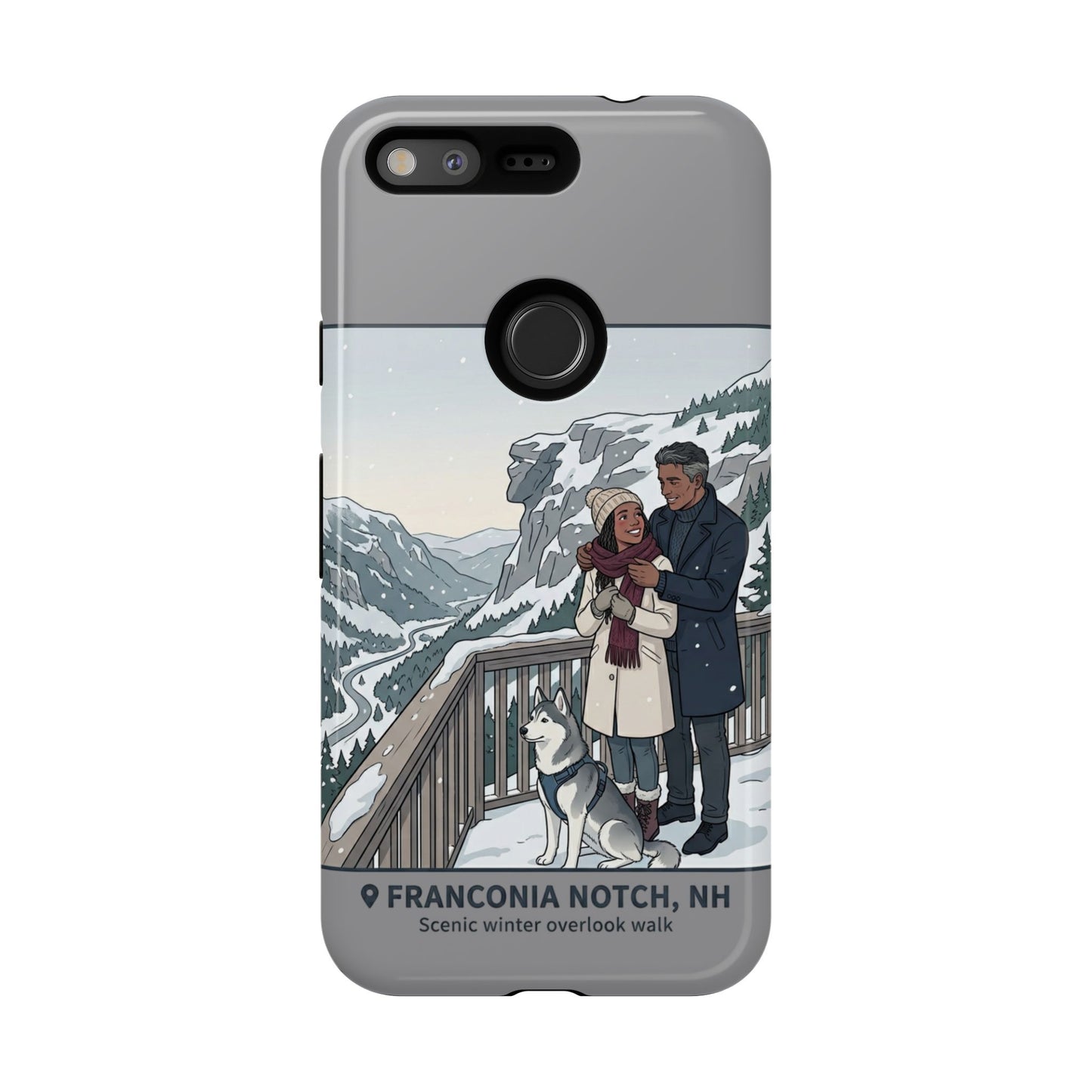 Winter Scenic Phone Case — Franconia Notch NH Couples & Husky Design
