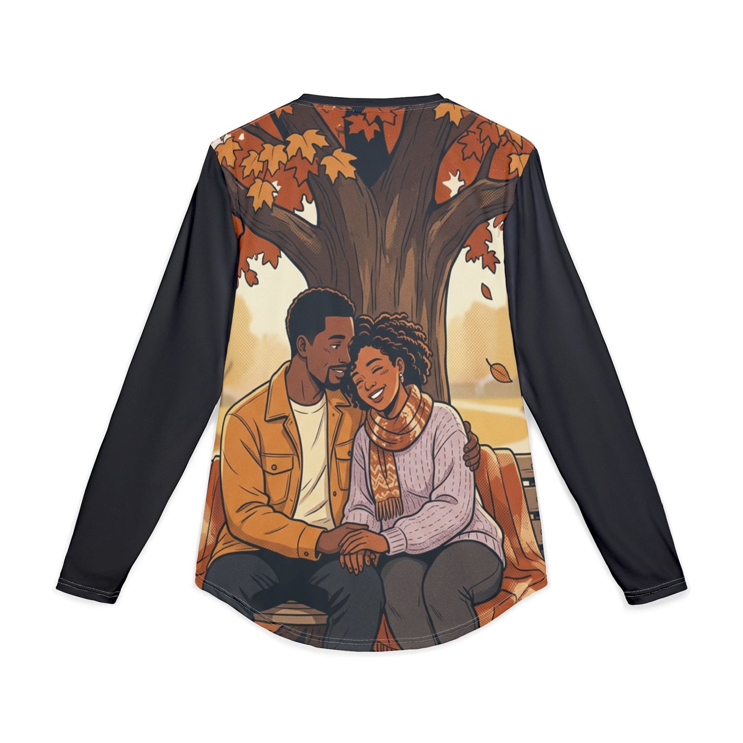 Autumn Romance Long Sleeve Shirt – Cozy Couple Illustration UV Tee