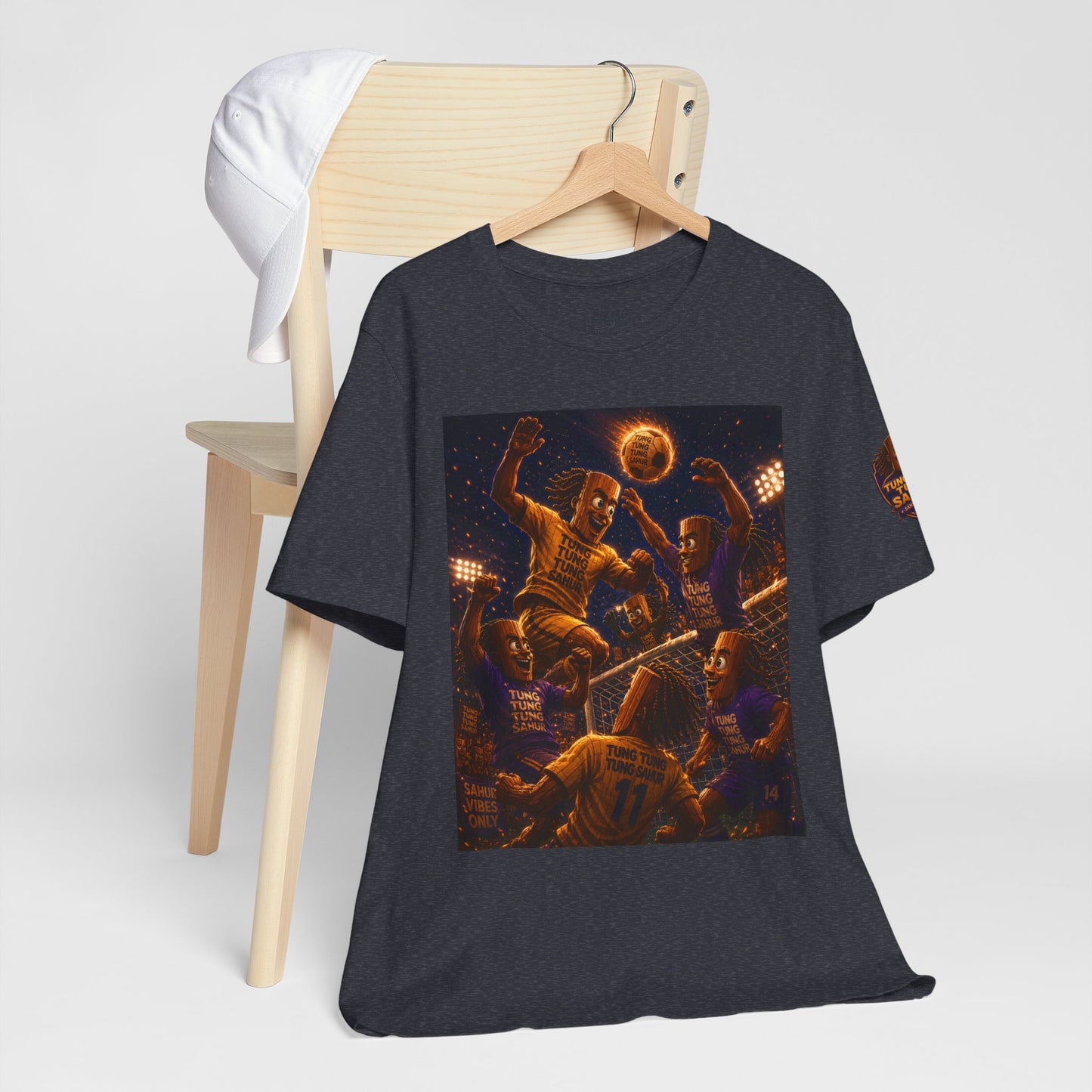 Tung Tung Tung Sahur Header Goal Soccer Action Graphic Tee — Team Court Night Design