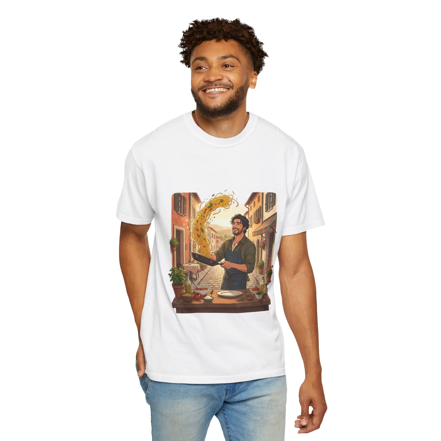 Italian Chef Pasta Toss T-Shirt — Vintage Street Kitchen Cooking Graphic Tee