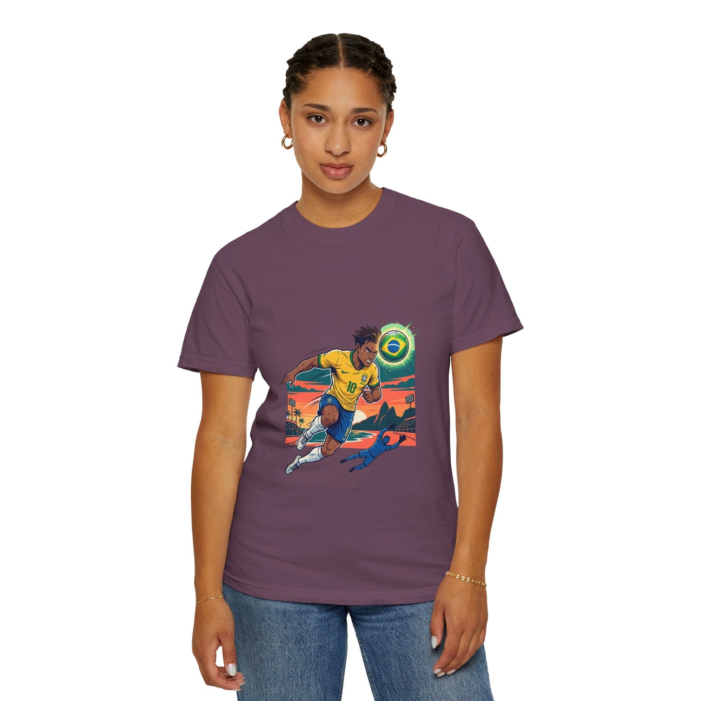 Brazil Soccer Player Graphic T-Shirt — Retro Sunset Football Tee