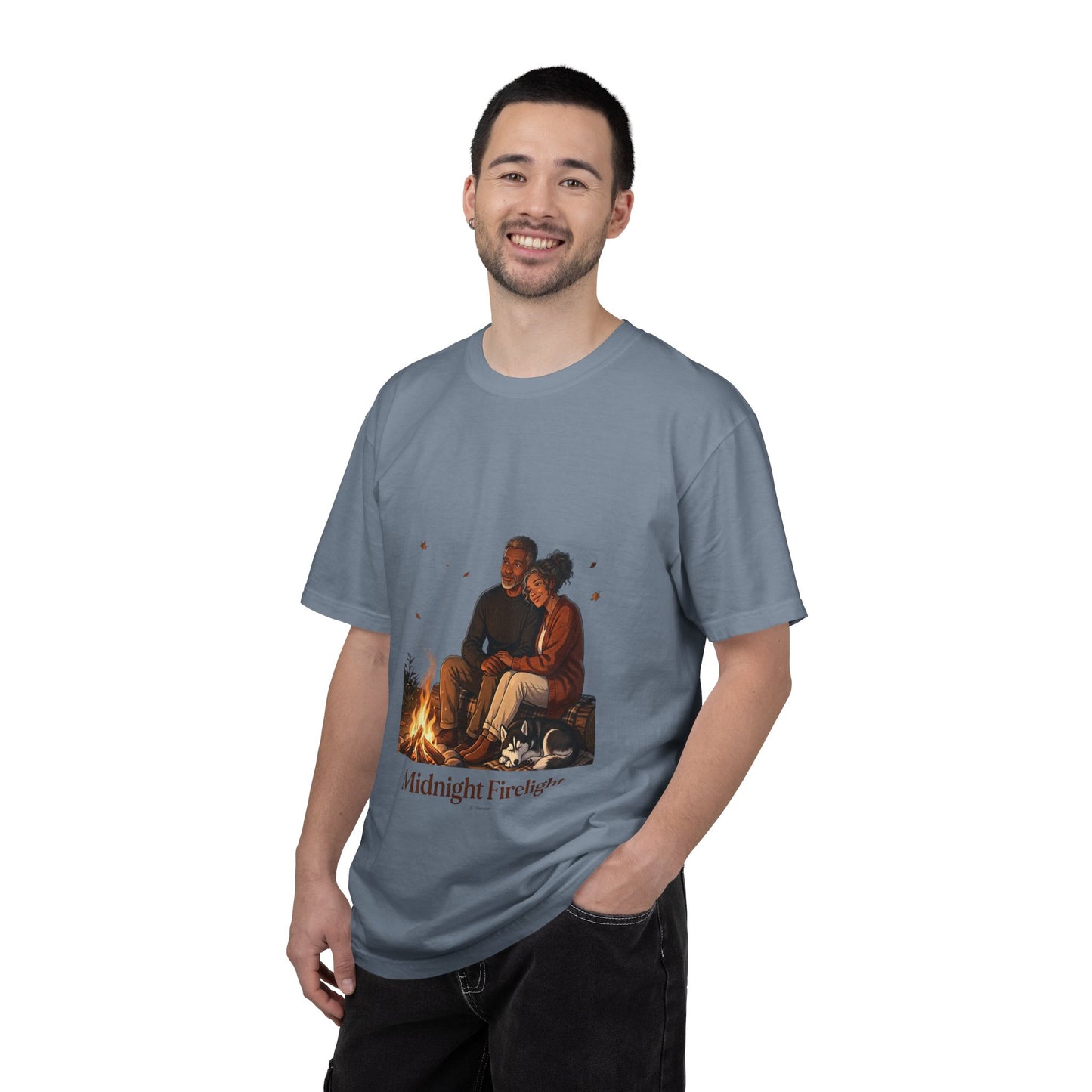 Midnight Firelight T-Shirt — Cozy Couple Campfire Graphic Tee