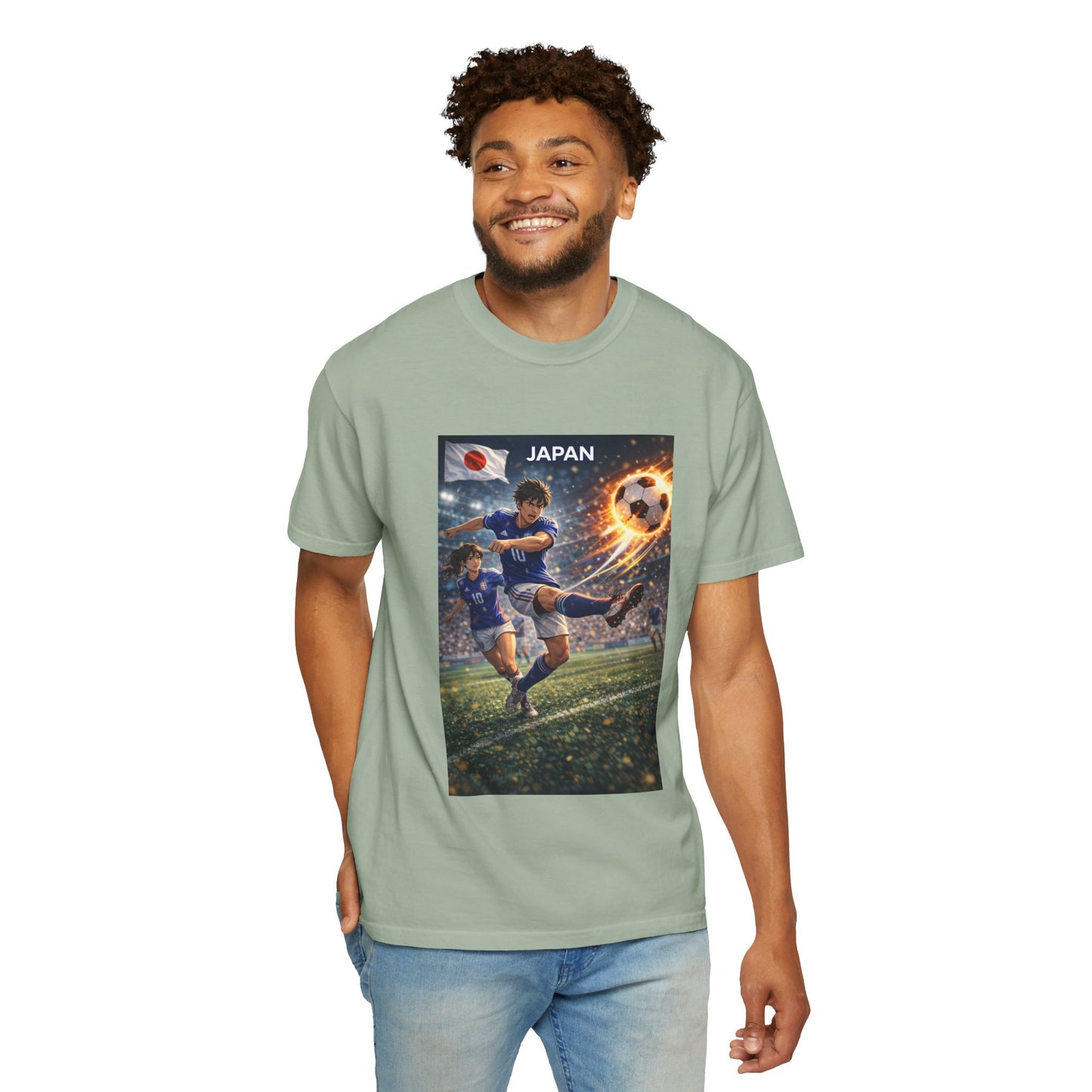 Japan Soccer Team Graphic T‑Shirt — Dynamic Football Players Design