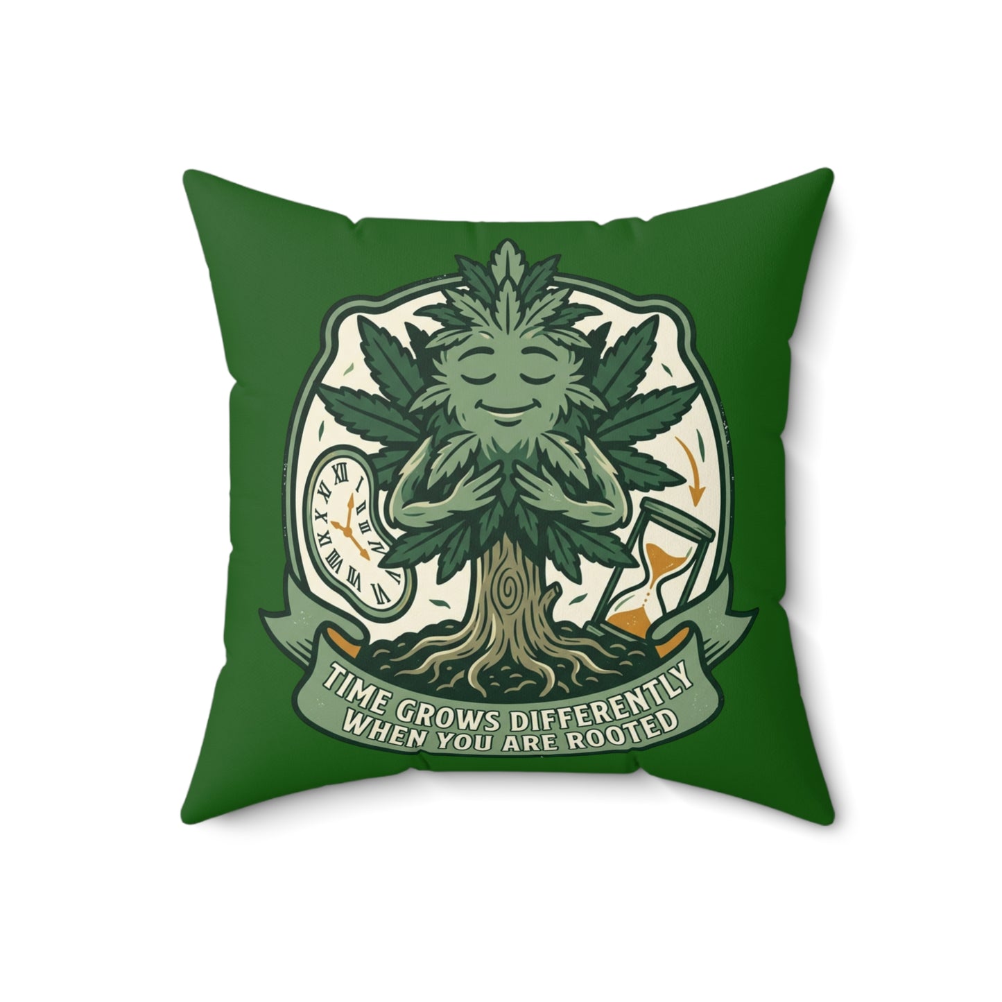 Rooted Tree Meditation Pillow — "Time Grows Differently When You Are Rooted" Decorative Throw Pillow