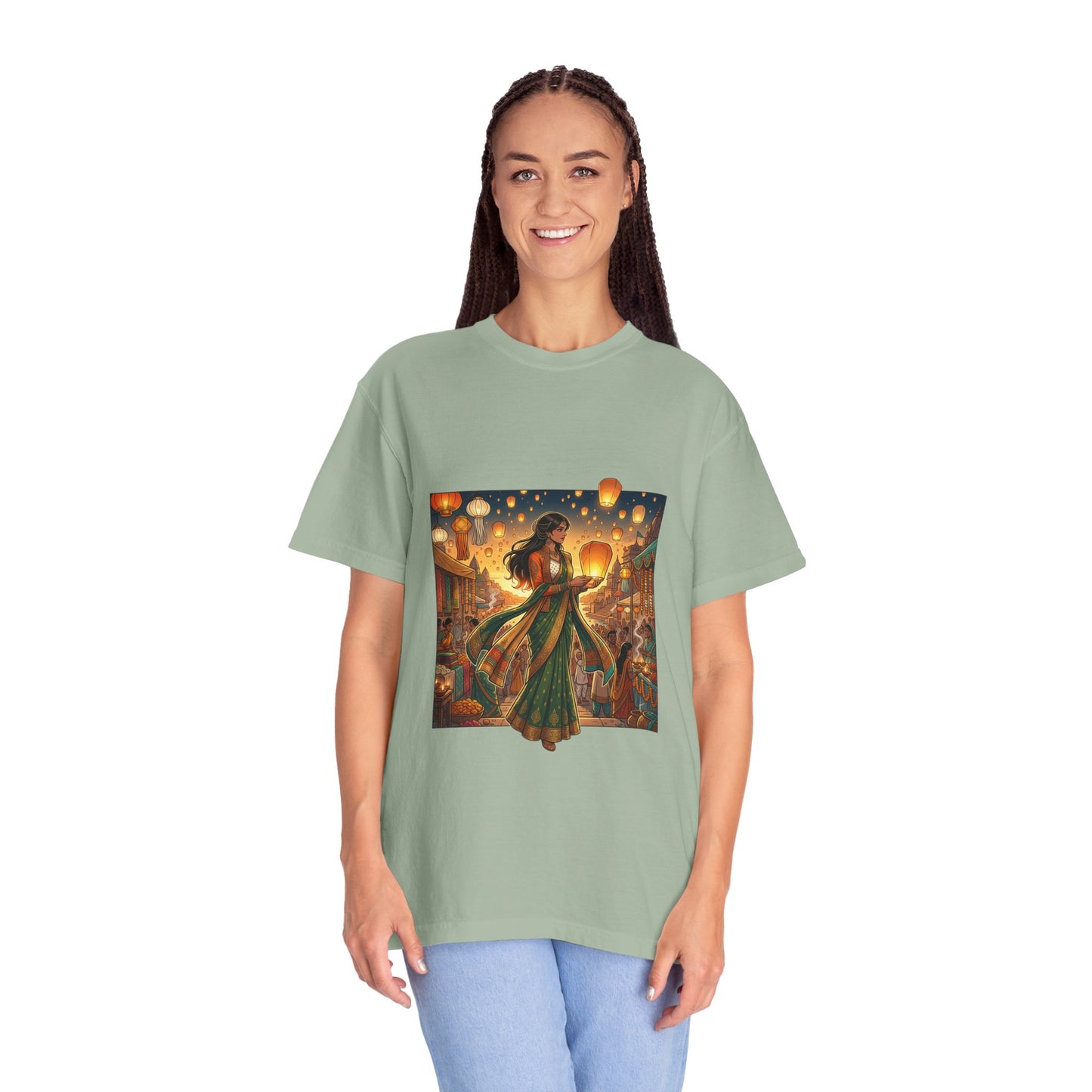 Diwali Lantern Festival T-Shirt — Indian Dancer with Floating Sky Lanterns