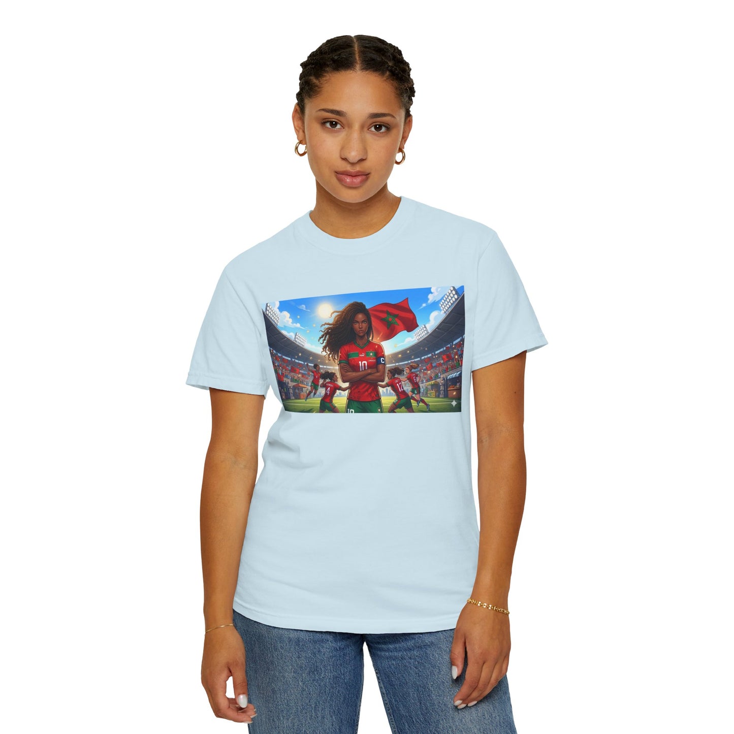 Morocco Soccer Champion Graphic T-Shirt — Inspiring Women’s Football Stadium Design