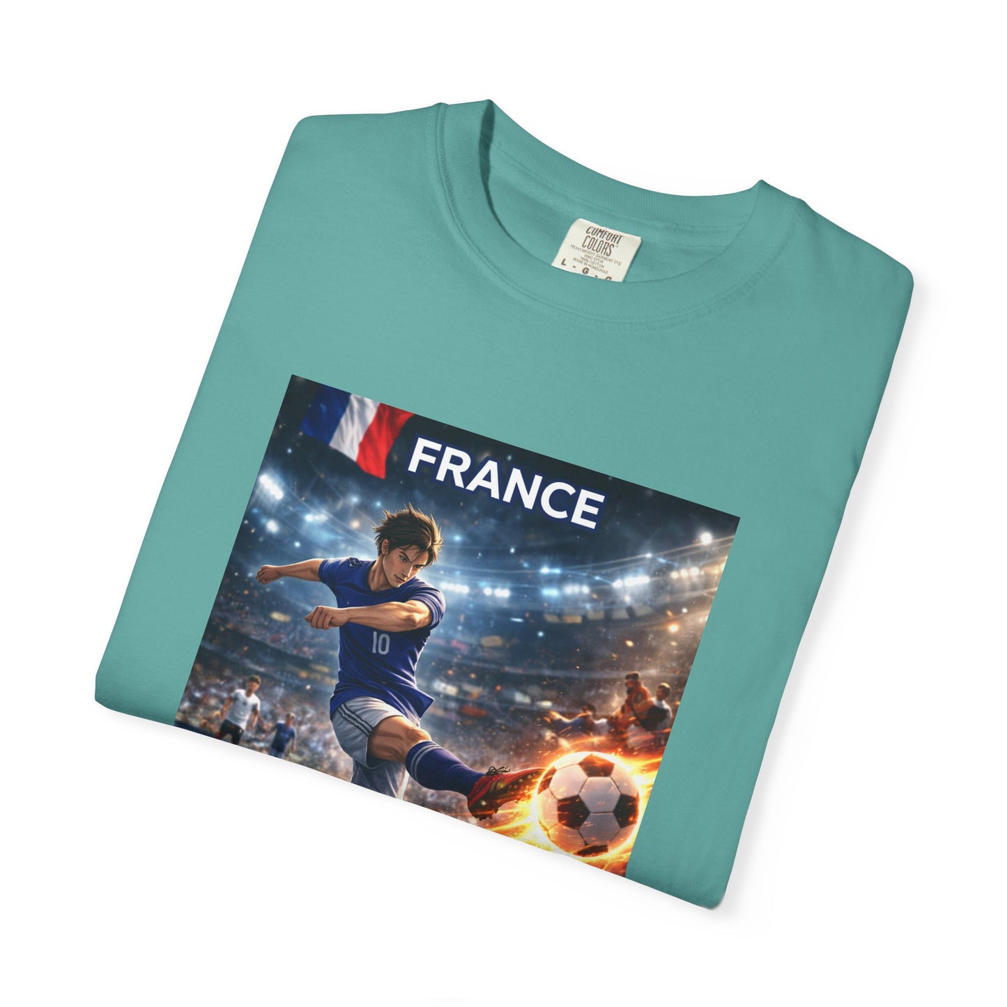 France Soccer Player Graphic T-Shirt — Football Kick Stadium Design