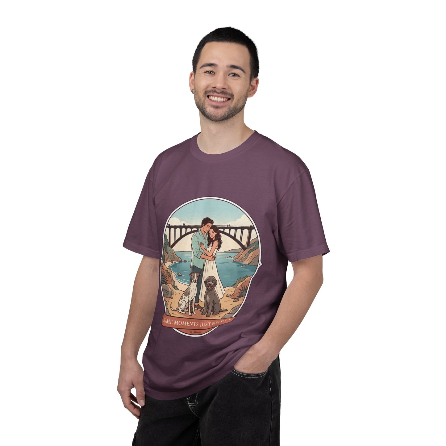 T-Shirt — Romantic Coastal Couples Tee “Some Moments Are Forever” with Dogs