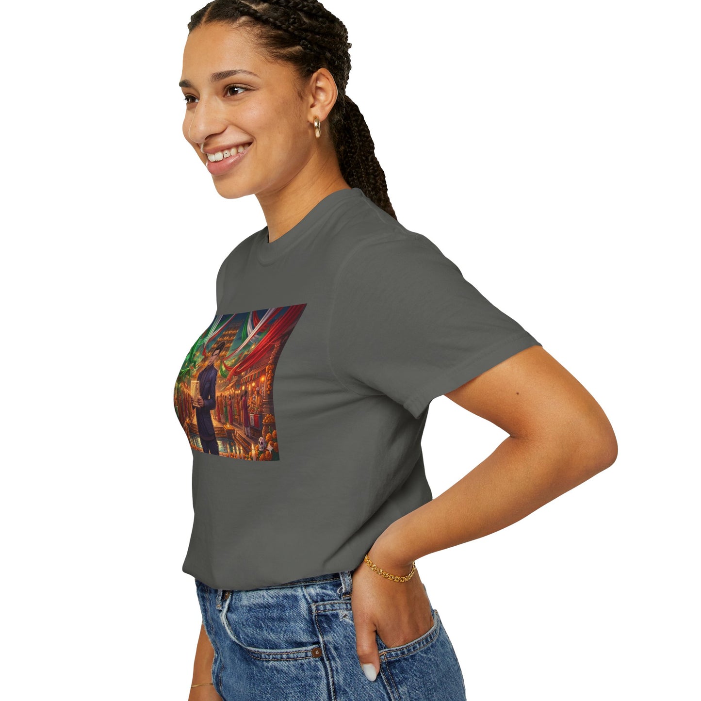 T-Shirt — Dragon Temple Night Scene Graphic Tee (Monk with Dragons)