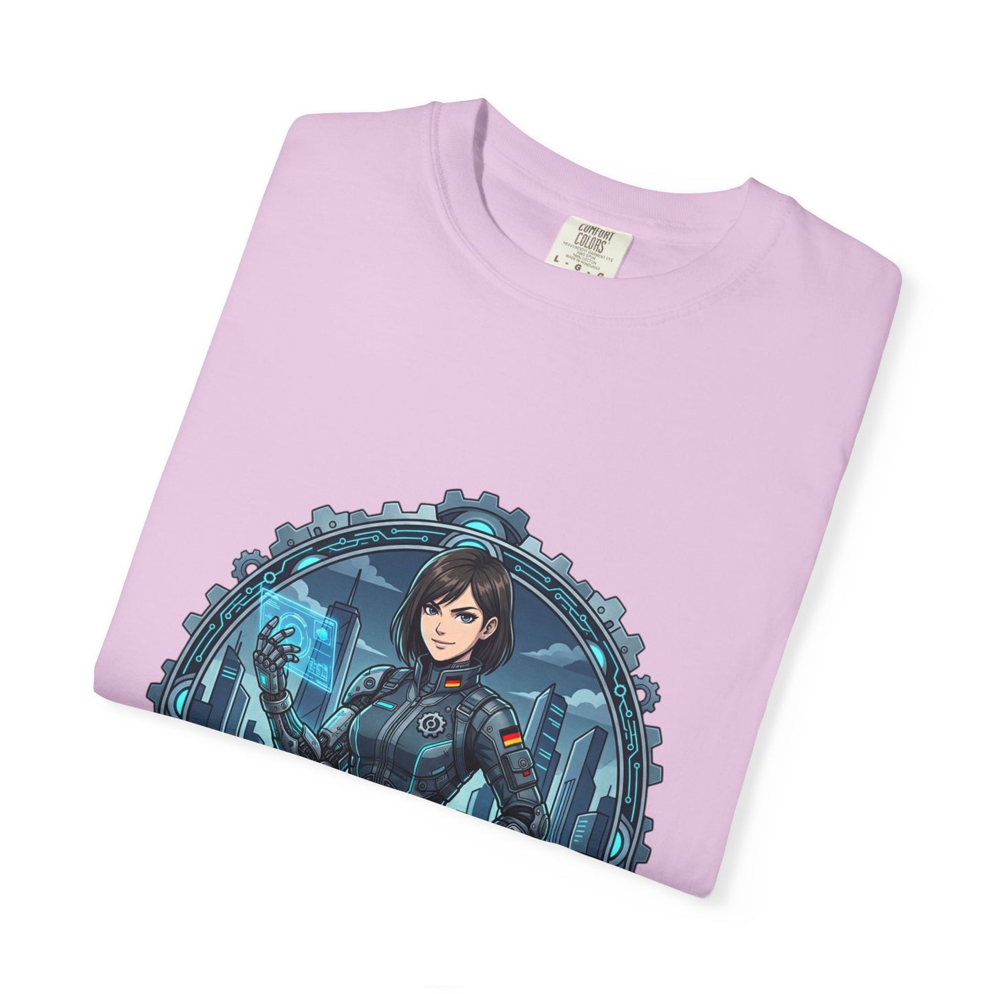 Cyber Ninja Graphic T-Shirt — Futuristic Female Warrior Illustration