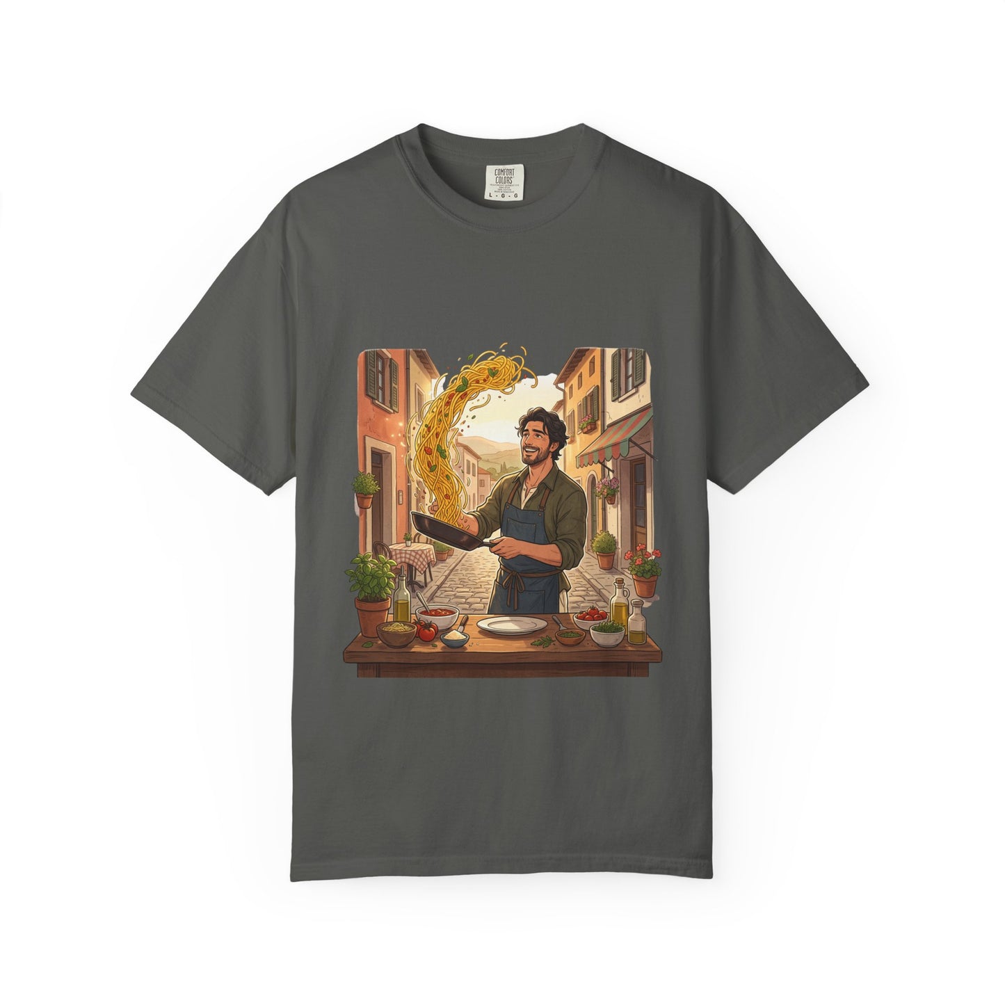 Italian Chef Pasta Toss T-Shirt — Vintage Street Kitchen Cooking Graphic Tee