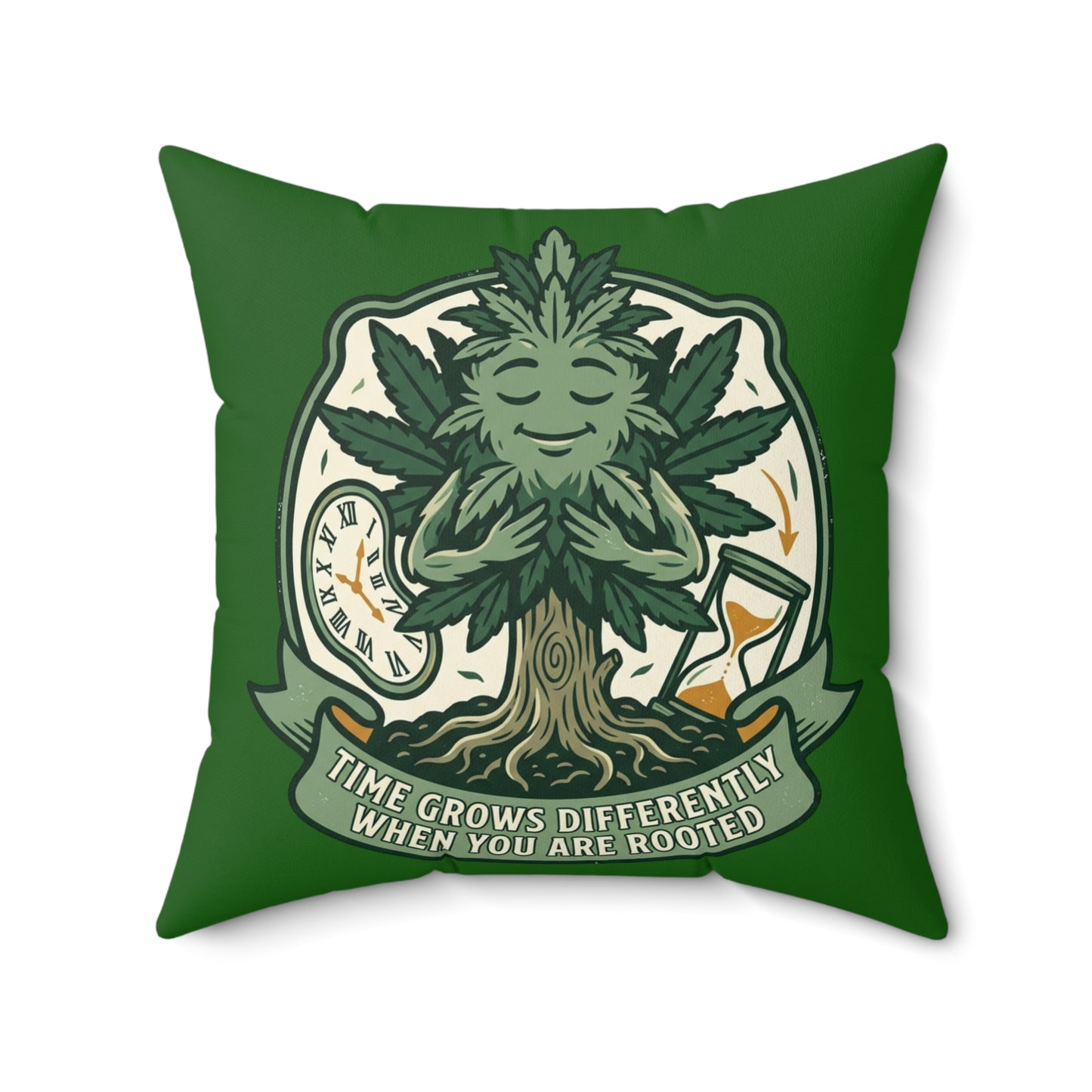 Rooted Tree Meditation Pillow — "Time Grows Differently When You Are Rooted" Decorative Throw Pillow