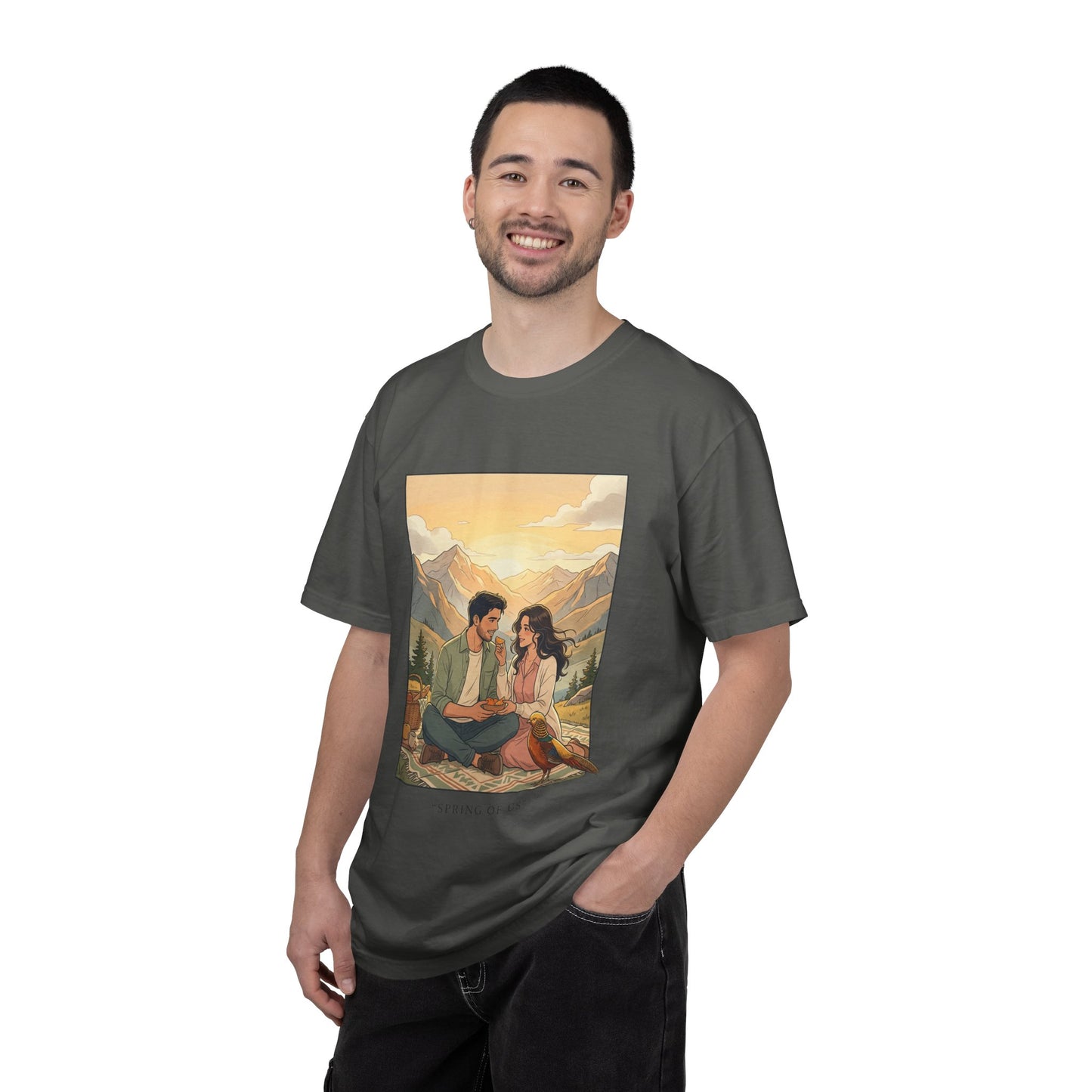 Couples Mountain Picnic T-Shirt — 'Opening Up' Scenic Graphic Tee