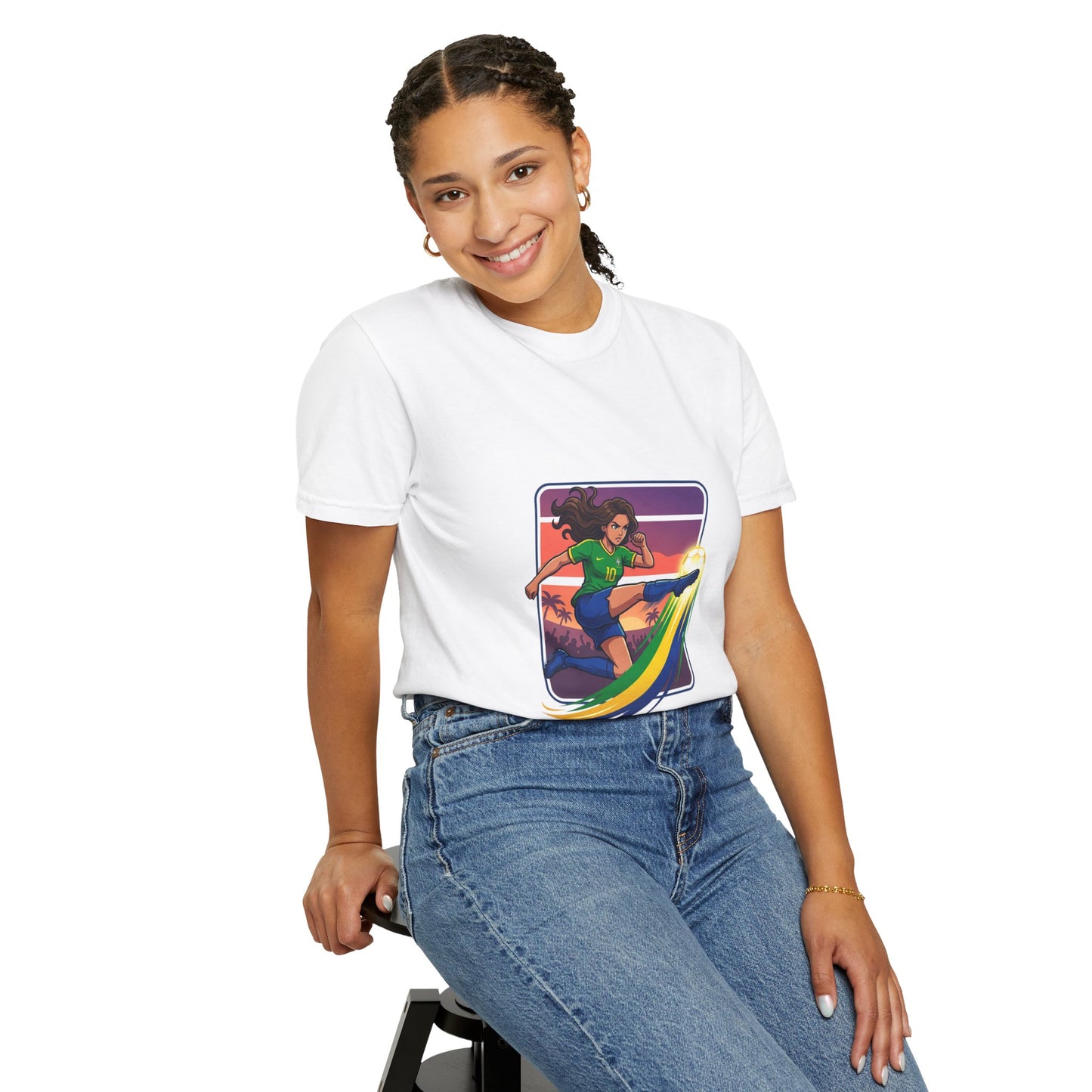 Surfing Sunset T-Shirt — Girl Surfer Rainbow Wave Graphic Tee