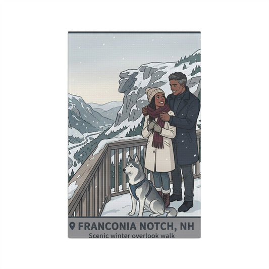 Franconia Notch Winter Scenic Tea Towel — Couple & Husky Overlook Souvenir