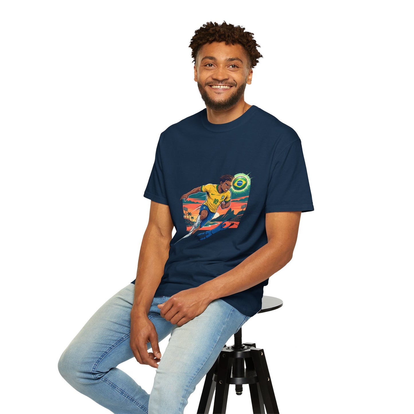 Brazil Soccer Player Graphic T-Shirt — Retro Sunset Football Tee