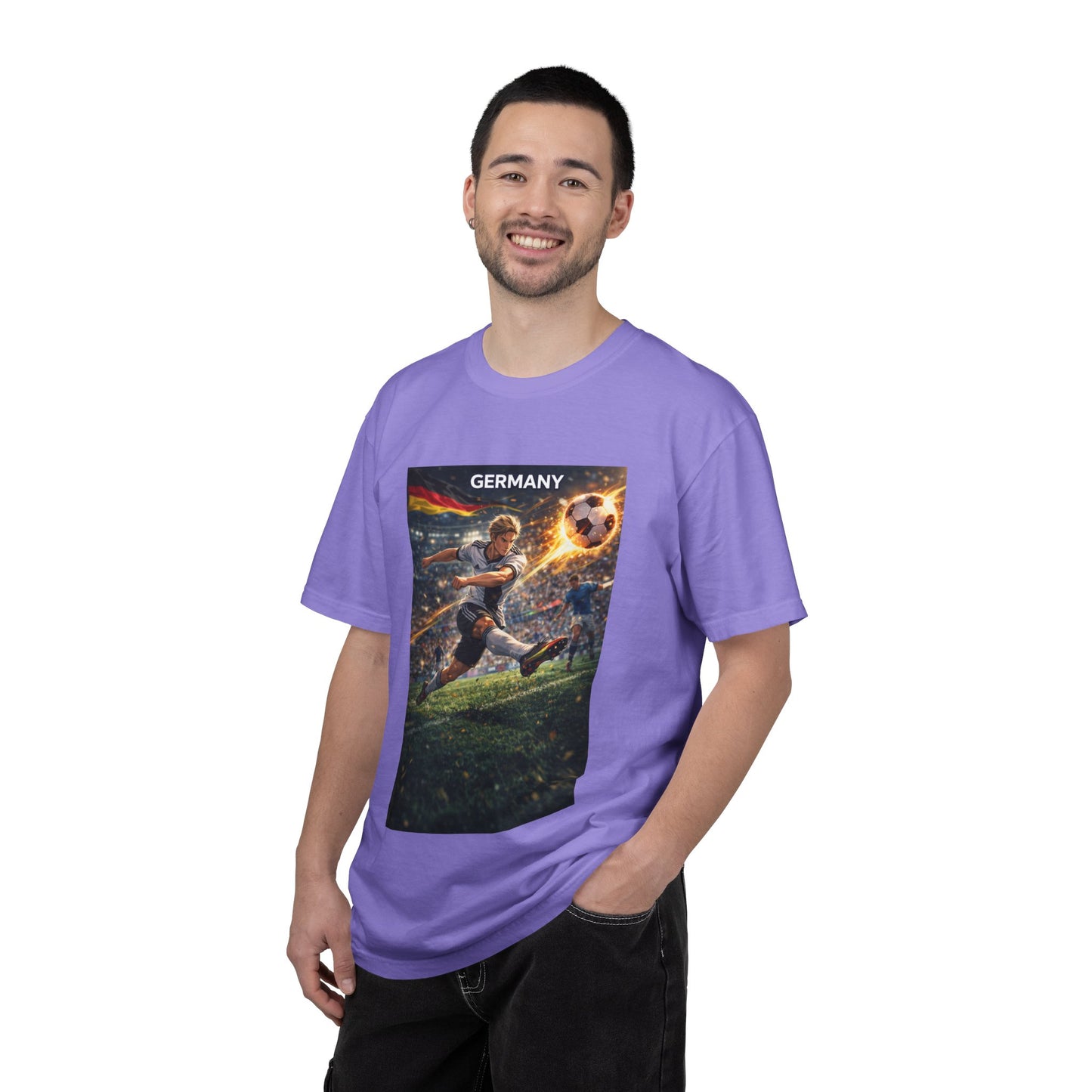 Germany Soccer Player Graphic T-Shirt — Retro Football Stadium Print