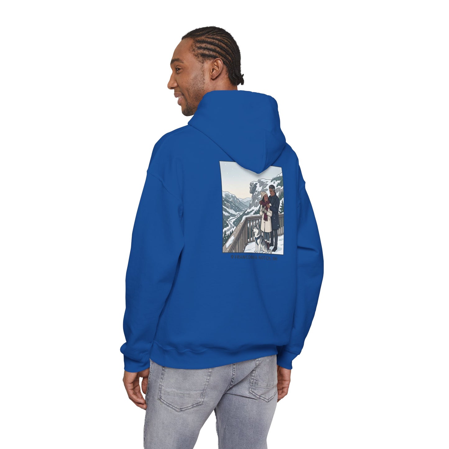 Winter Couple Photo Hoodie — Vintage Alps Travel Graphic Sweatshirt