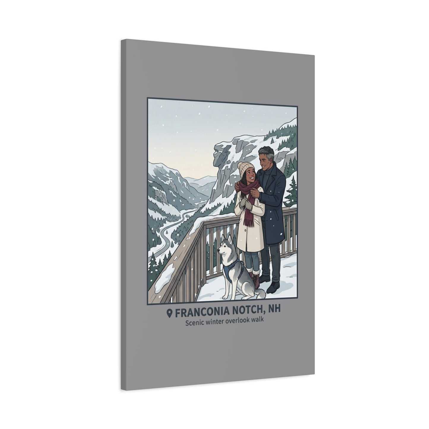 Franconia Notch Winter Couple Canvas Wall Art — Scenic New Hampshire Snowy Overlook Print