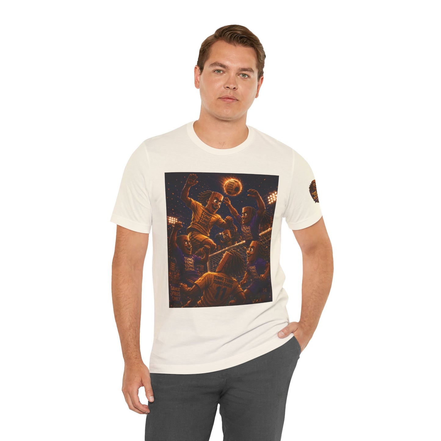 Tung Tung Tung Sahur Header Goal Soccer Action Graphic Tee — Team Court Night Design