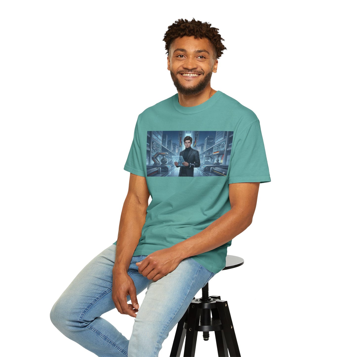 Cyberpunk Detective T-Shirt — Futuristic Noir Cityscape Graphic Tee