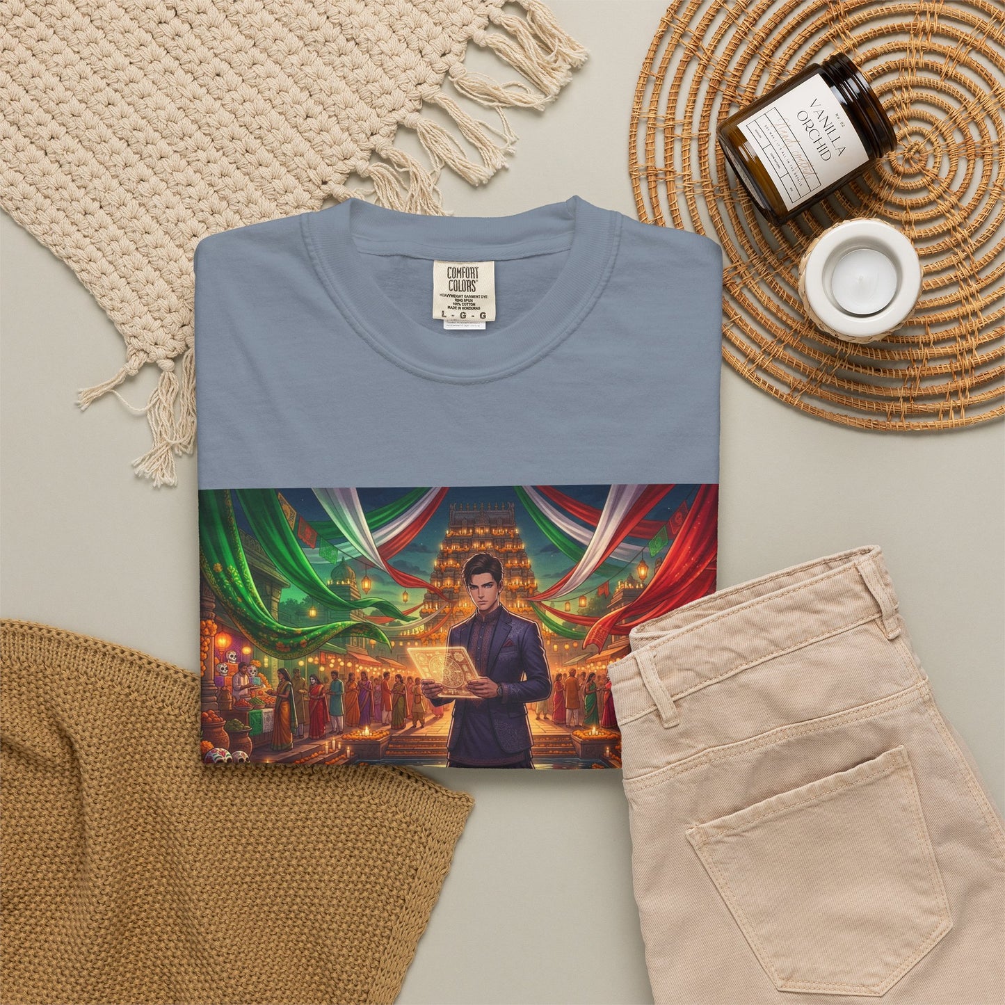 T-Shirt — Dragon Temple Night Scene Graphic Tee (Monk with Dragons)