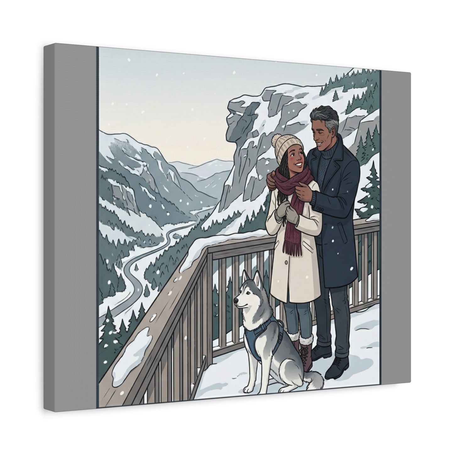 Franconia Notch Winter Couple Canvas Wall Art — Scenic New Hampshire Snowy Overlook Print