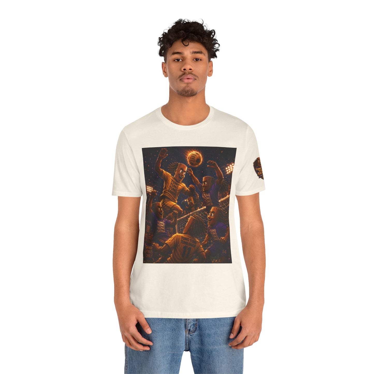 Tung Tung Tung Sahur Header Goal Soccer Action Graphic Tee — Team Court Night Design