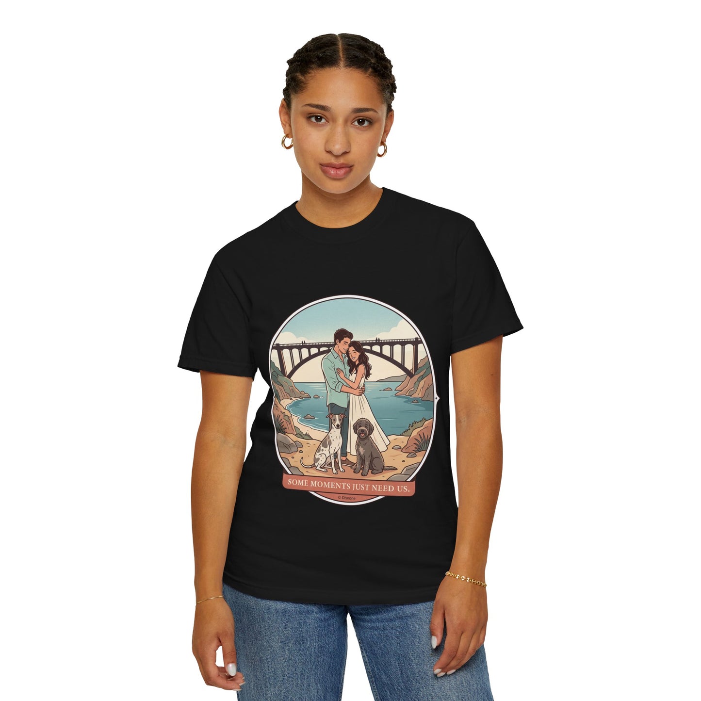 T-Shirt — Romantic Coastal Couples Tee “Some Moments Are Forever” with Dogs