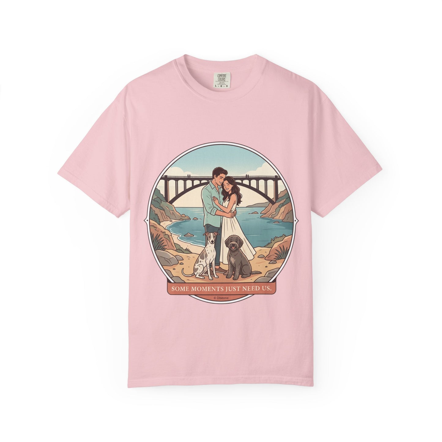 T-Shirt — Romantic Coastal Couples Tee “Some Moments Are Forever” with Dogs