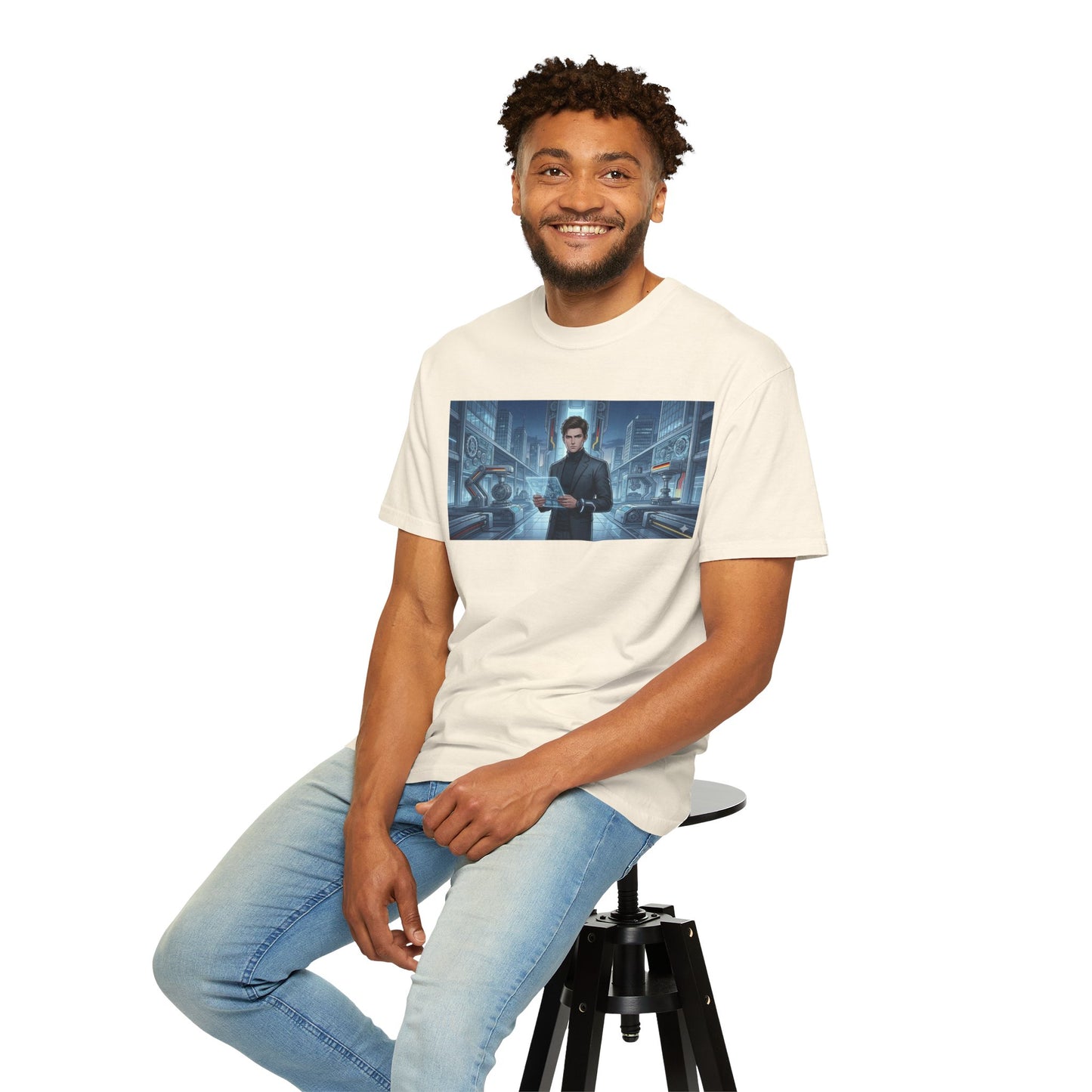 Cyberpunk Detective T-Shirt — Futuristic Noir Cityscape Graphic Tee