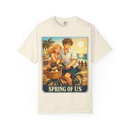 Spring of Us T-Shirt — Vintage Beach Couple Bicycle Design