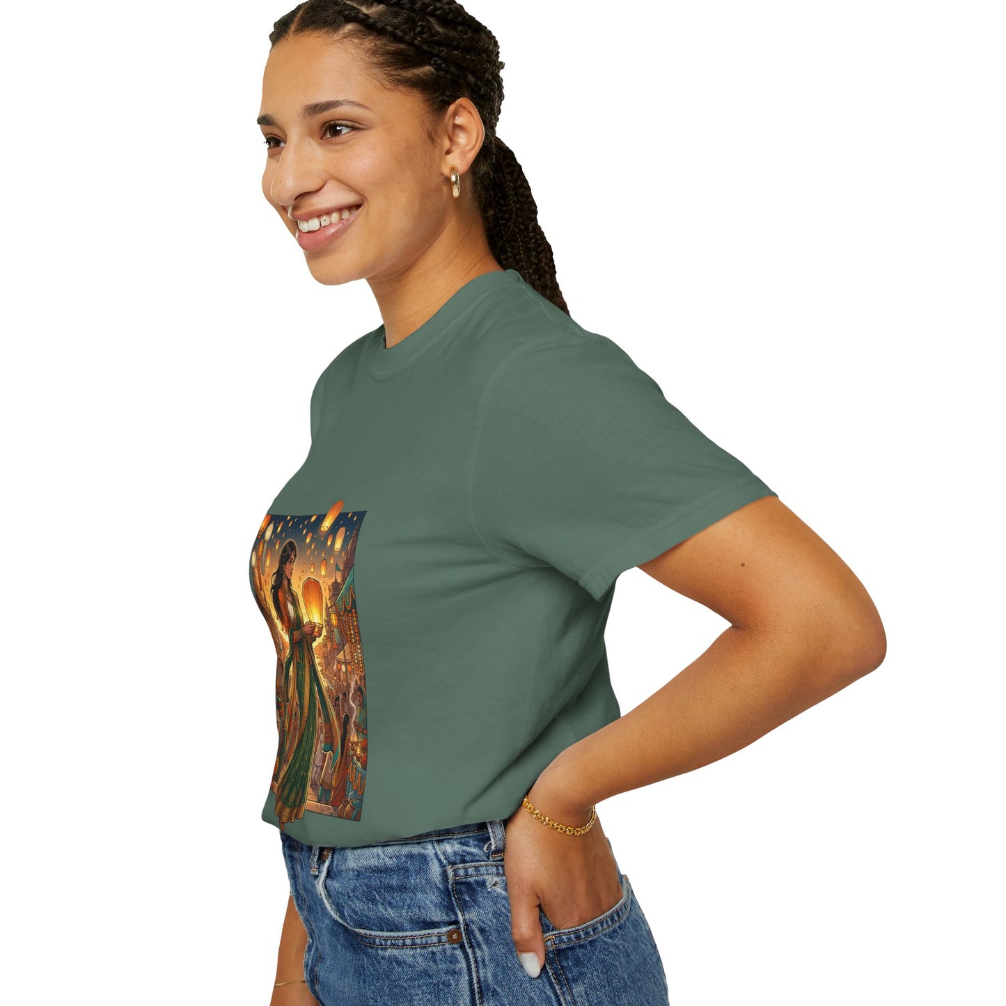 Diwali Lantern Festival T-Shirt — Indian Dancer with Floating Sky Lanterns