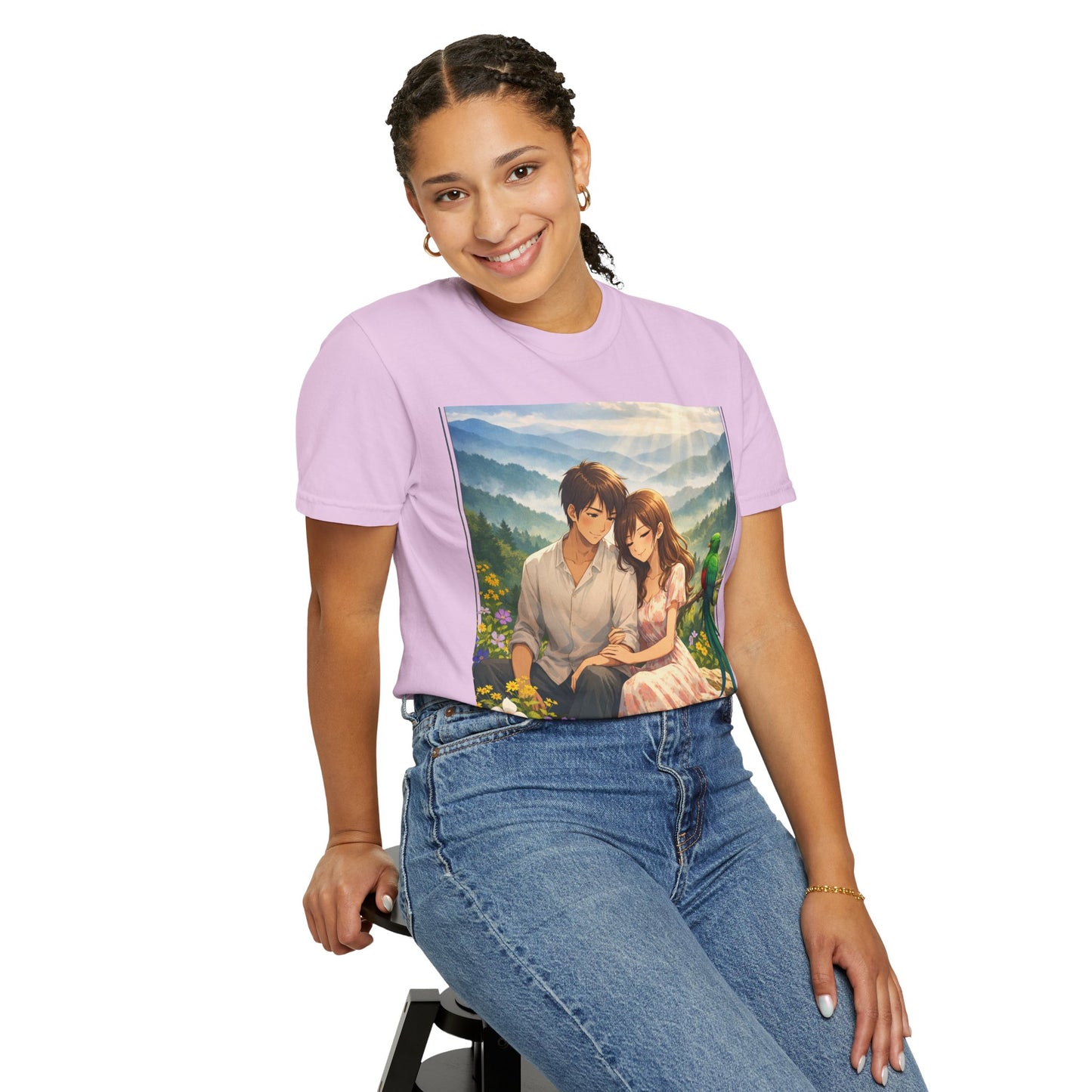 Romantic Anime Couple T-Shirt — Sunset Meadow Illustration