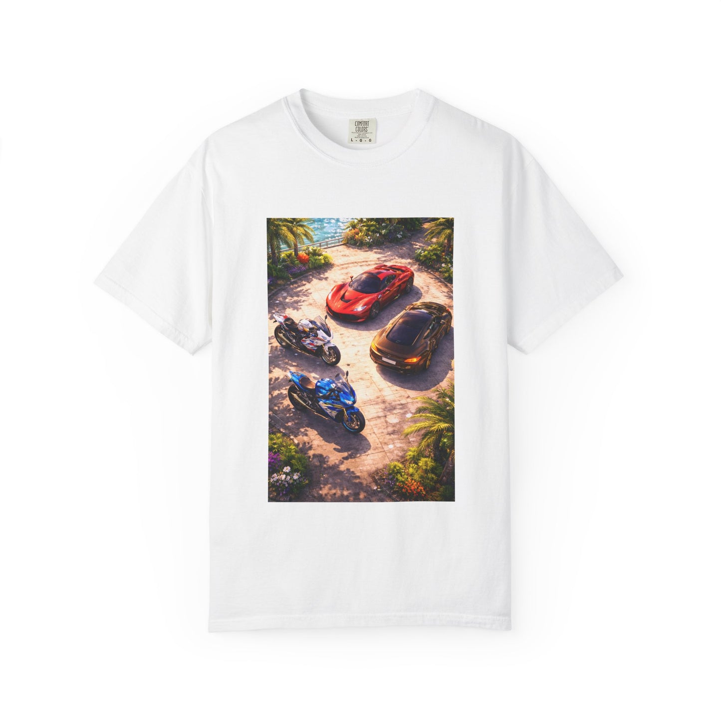 MULTI-VEHICLE - T-Shirt — Tropical Sports Cars & Motorbikes Print