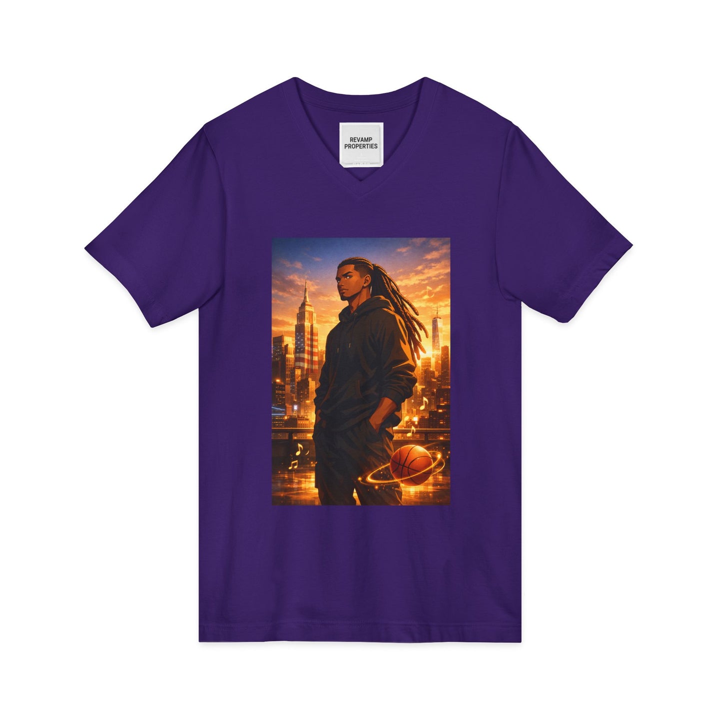 Dreadlocks Sunset Cityscape V-Neck Tee