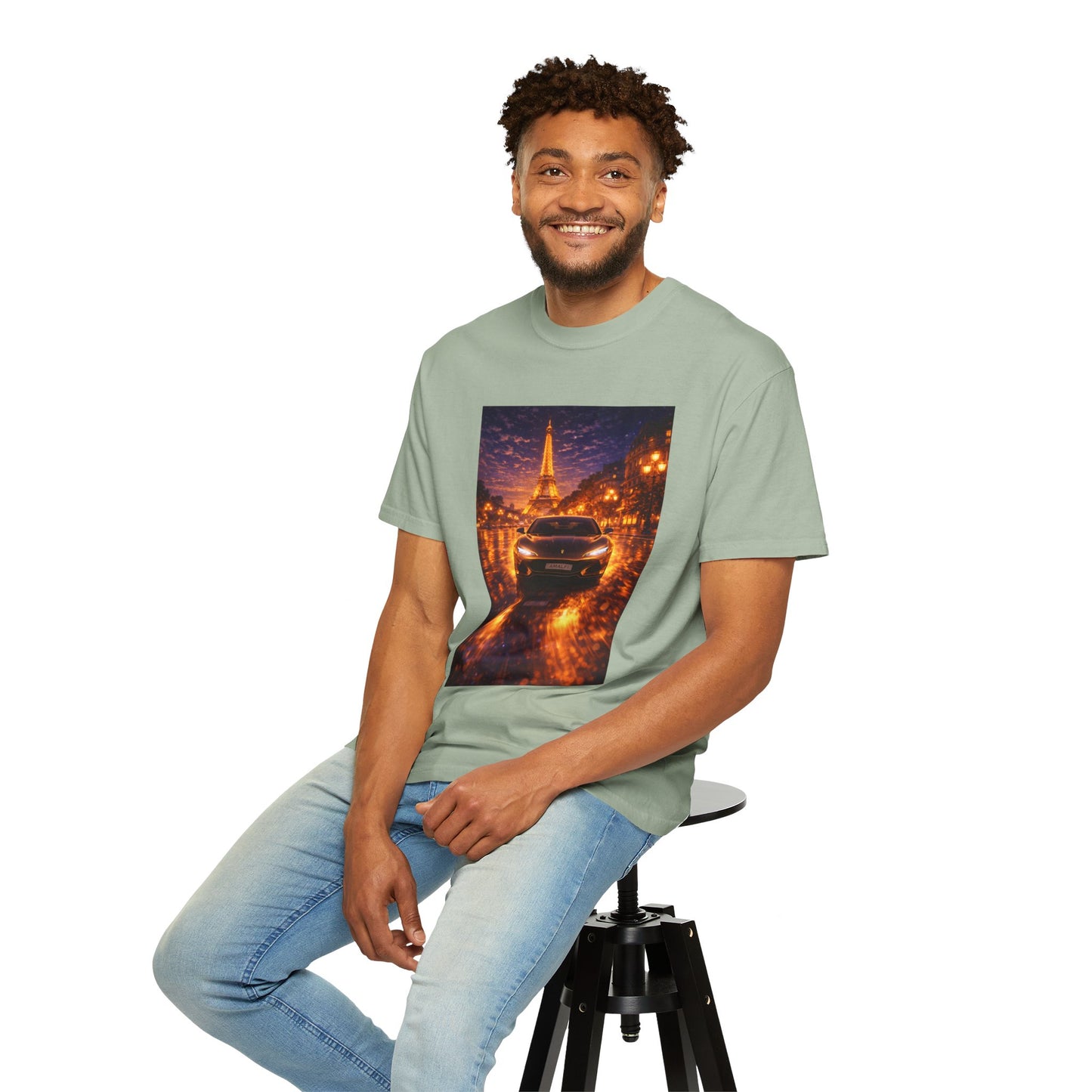 Paris Night Drive T-Shirt — Eiffel Tower Car Scene