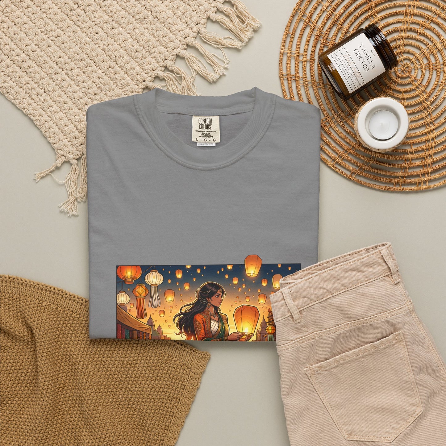 Diwali Lantern Festival T-Shirt — Indian Dancer with Floating Sky Lanterns